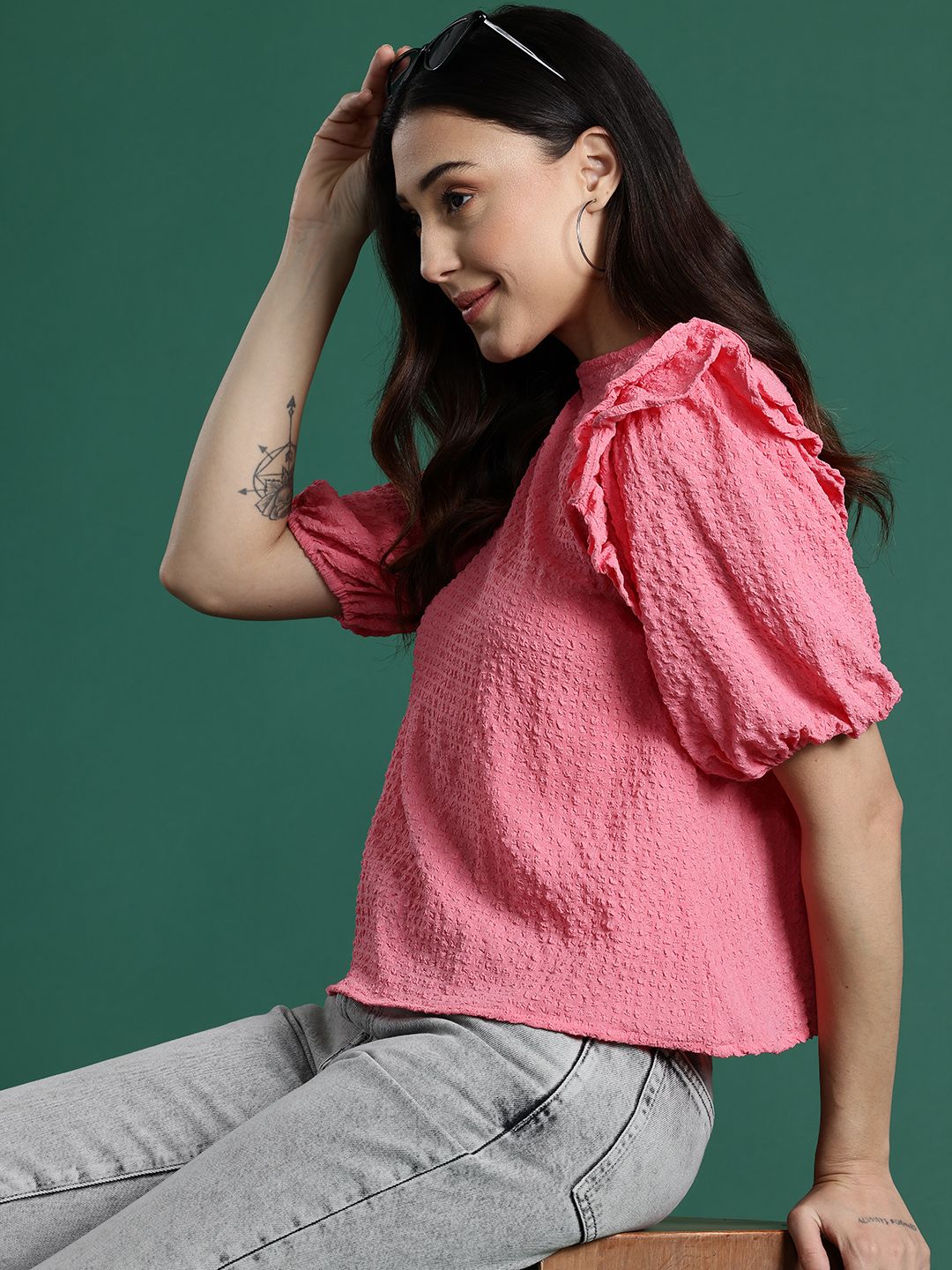DressBerry Puff Sleeve Ruffles Top