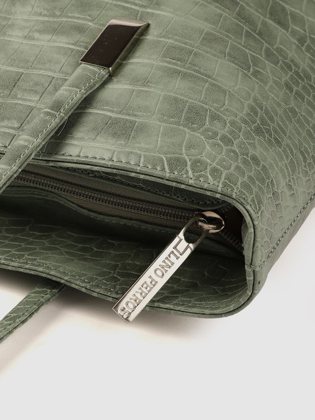 Lino Perros Green Textured PU Structured Laptop Bag