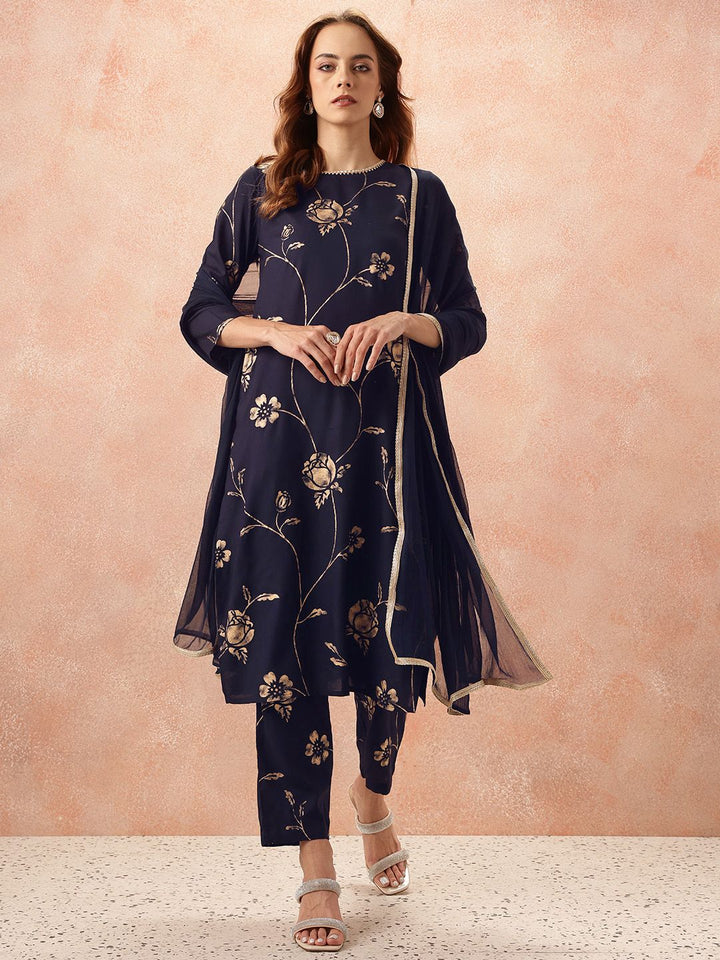 all about you Women Floral Printed Regular Gotta Patti Kurta with Trousers & With Dupatta