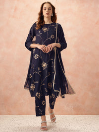 all about you Women Floral Printed Regular Gotta Patti Kurta with Trousers & With Dupatta
