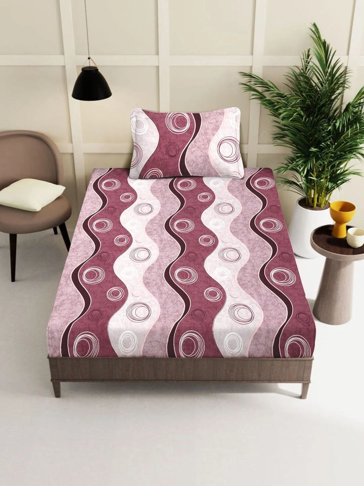 Moda Rapido X KLOTTHE Pink & White Geometric 300 TC Single Bedsheet with 1 Pillow Covers