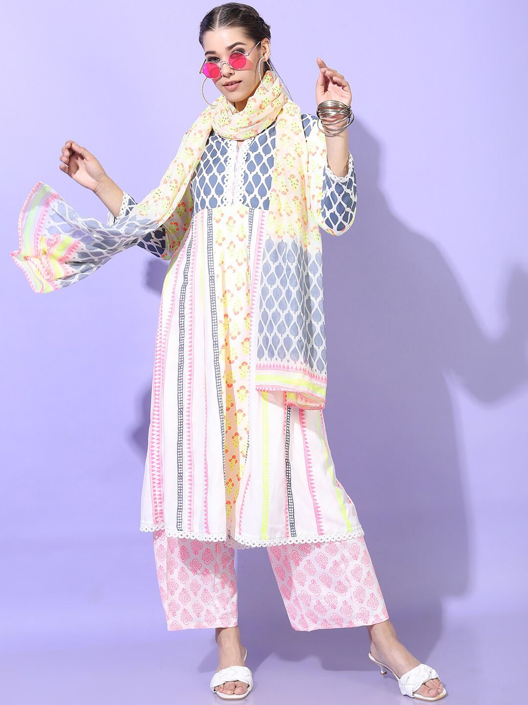 Vishudh Women Floral Viscose Rayon Kurta with Trouser with Dupatta