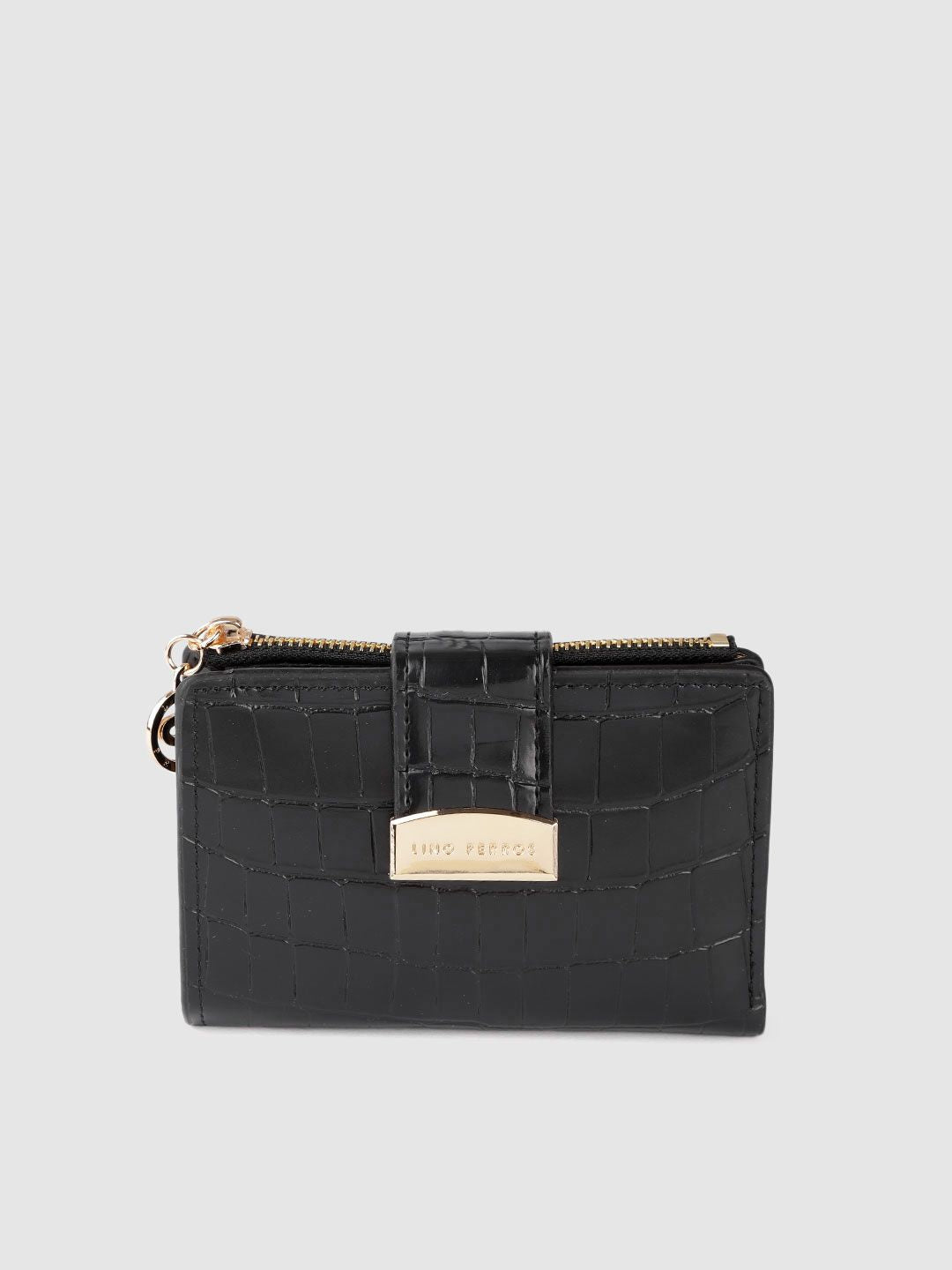 Lino Perros Women Black Animal Printed PU Zip Around Wallet