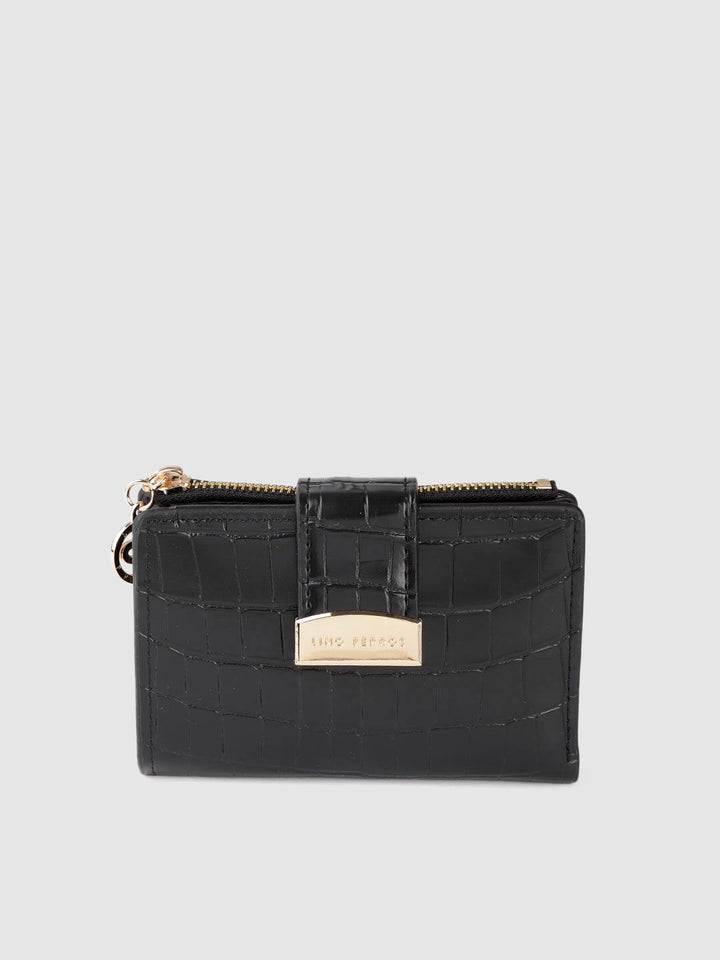 Lino Perros Women Black Animal Printed PU Zip Around Wallet