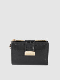 Lino Perros Women Black Animal Printed PU Zip Around Wallet