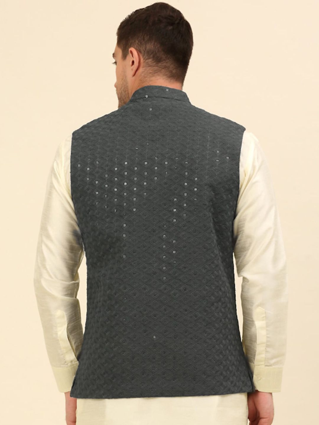 Anouk Grey Embroidered Sequinned Nehru Jacket