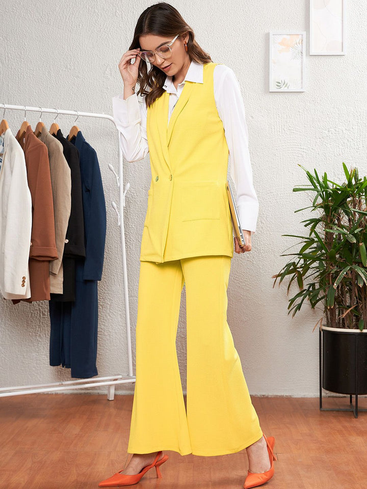 SASSAFRAS worklyf Women Double-Breasted Sleeveless Longline Blazers