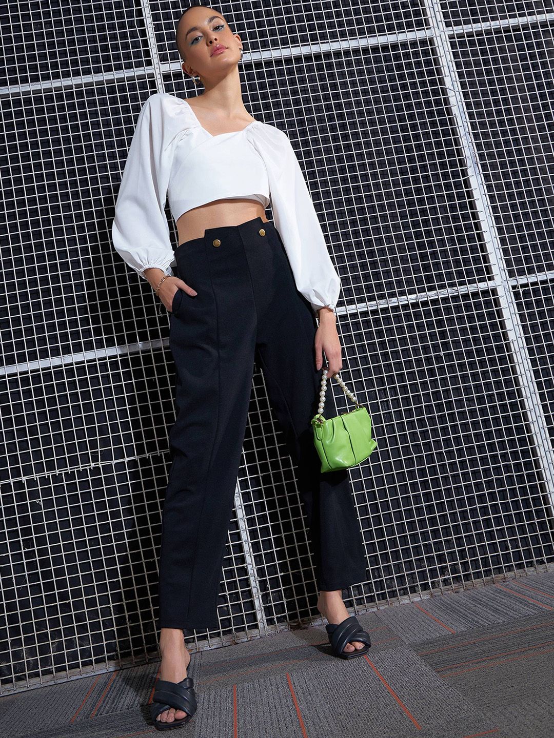 SASSAFRAS Women Black High-Rise Pleated Trousers
