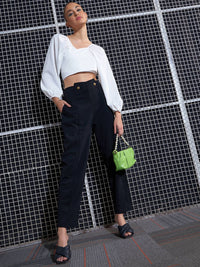 SASSAFRAS Women Black High-Rise Pleated Trousers