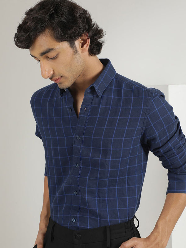 RARE RABBIT Men Clara Slim Fit Windowpane Checked Cotton Shirt