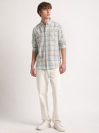 THE BEAR HOUSE Tartan Checks Slim Fit Cotton Linen Casual Shirt