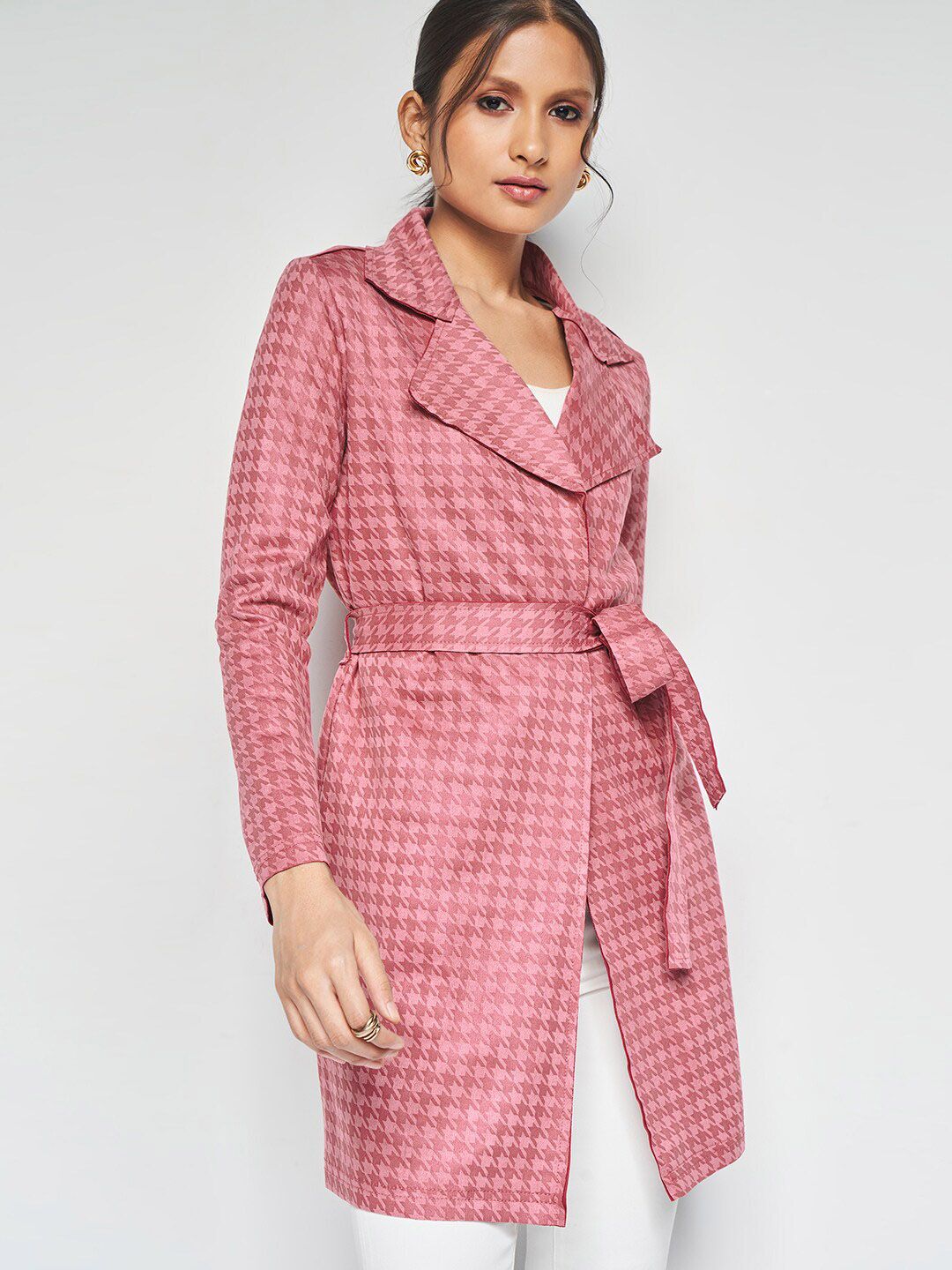 AND Lapel Collar Checked Longline Tailored Jacket
