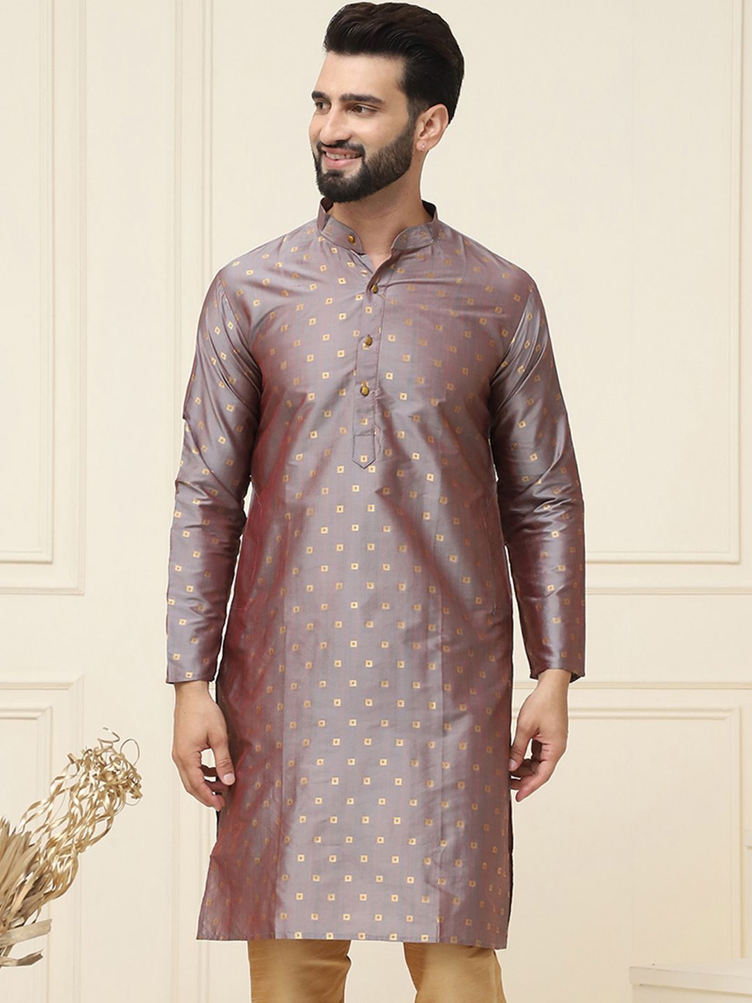SOJANYA Ethnic Motifs Woven Design Mandarin Collar Kurta