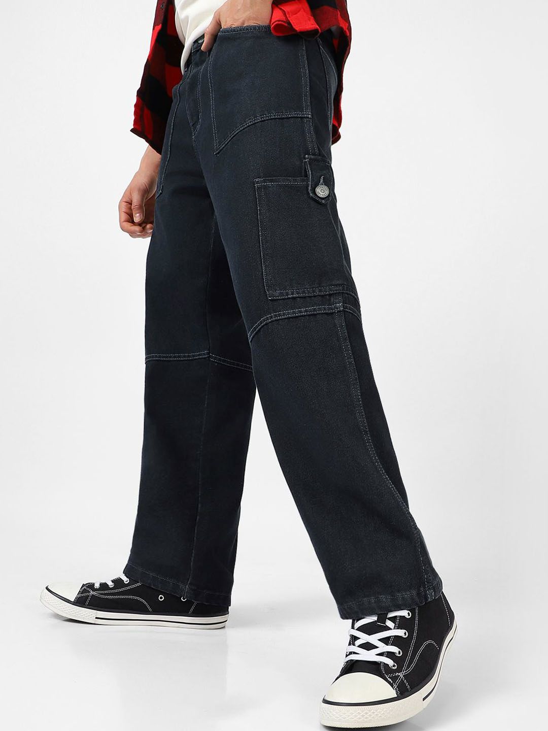 Urbano Fashion Men Loose Baggy Fit Washed Cargo Jeans with 6 Pockets Non-Stretchable
