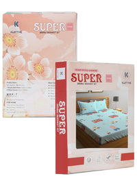 KLOTTHE  Cartoon Characters Printed 300 TC Fitted Double Bed Sheet with 2 Pillow Covers