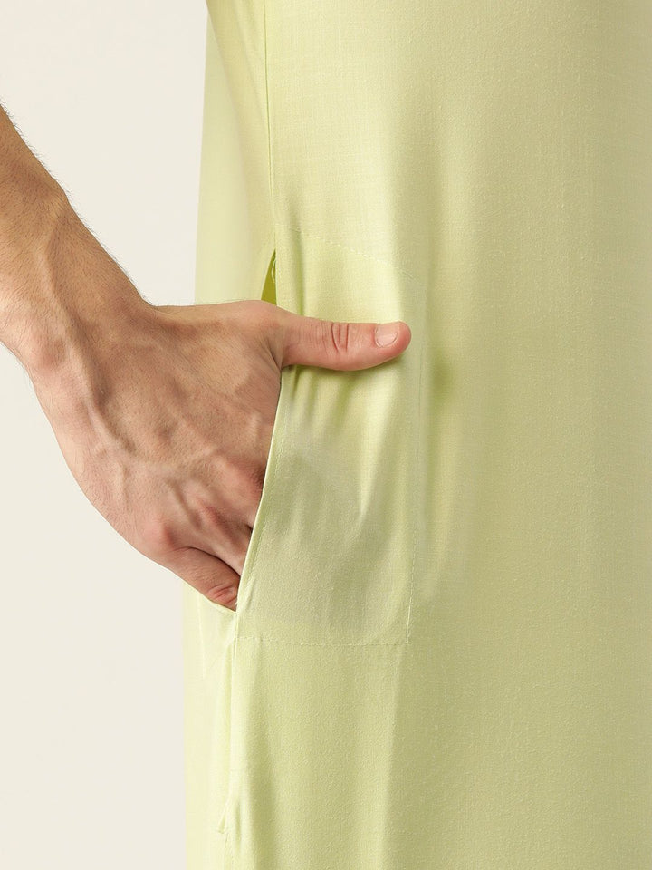 SOJANYA Men Lime Green Solid Pathani Kurta