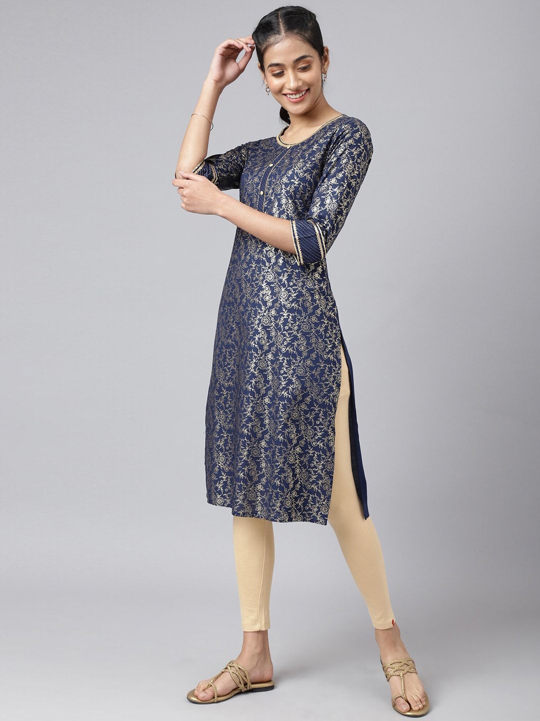 AURELIA Women Blue Ethnic Motifs Printed Kurta