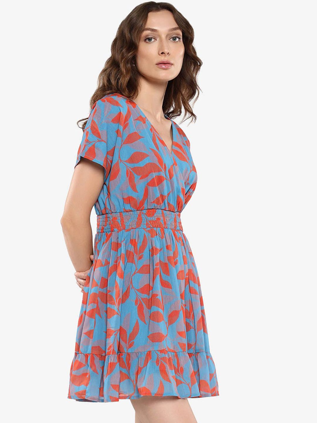 RAREISM Floral Printed V-Neck Fit & Flare Dress
