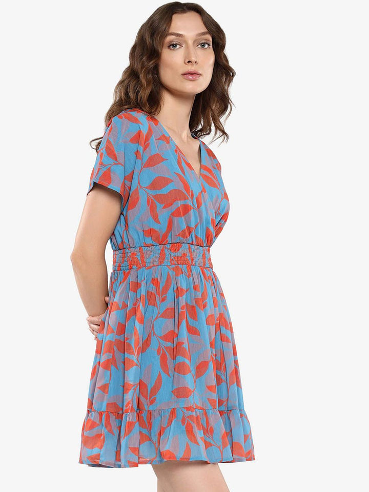 RAREISM Floral Printed V-Neck Fit & Flare Dress