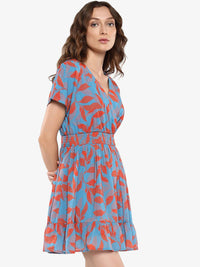 RAREISM Floral Printed V-Neck Fit & Flare Dress