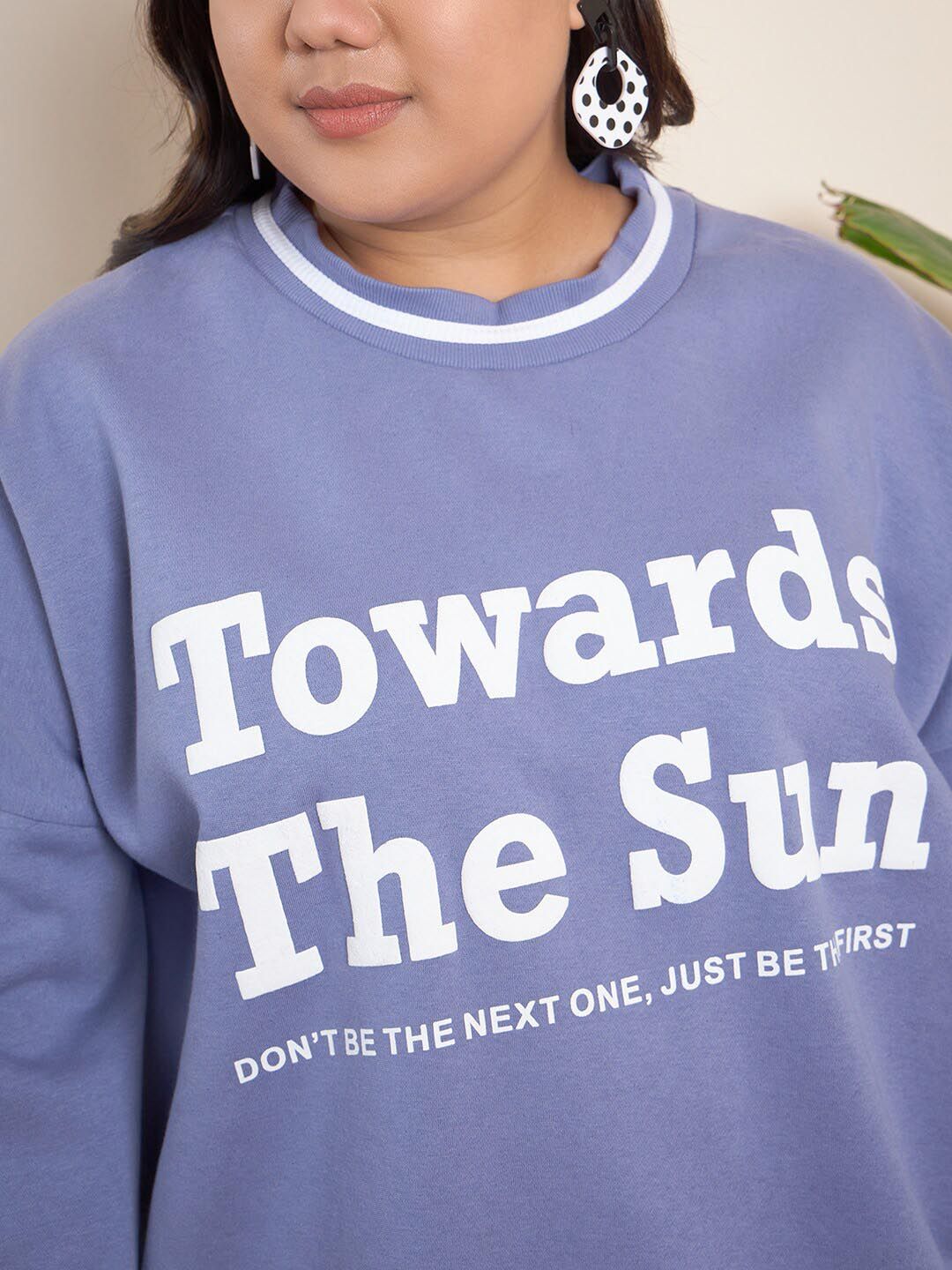 CURVY STREET Plus Size Typography Printed Pure Cotton Pullover
