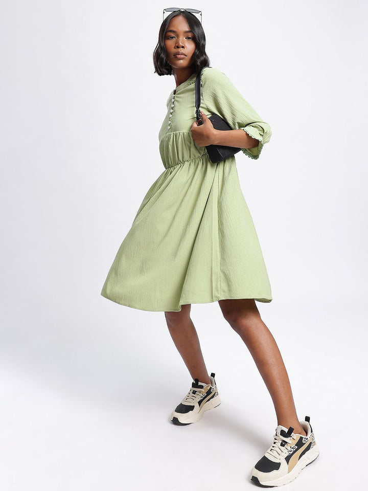 DressBerry Gathered Sophistication A-line Dress with Lace Insert
