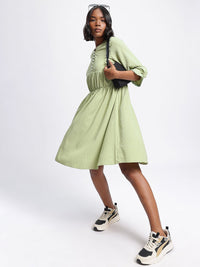 DressBerry Gathered Sophistication A-line Dress with Lace Insert