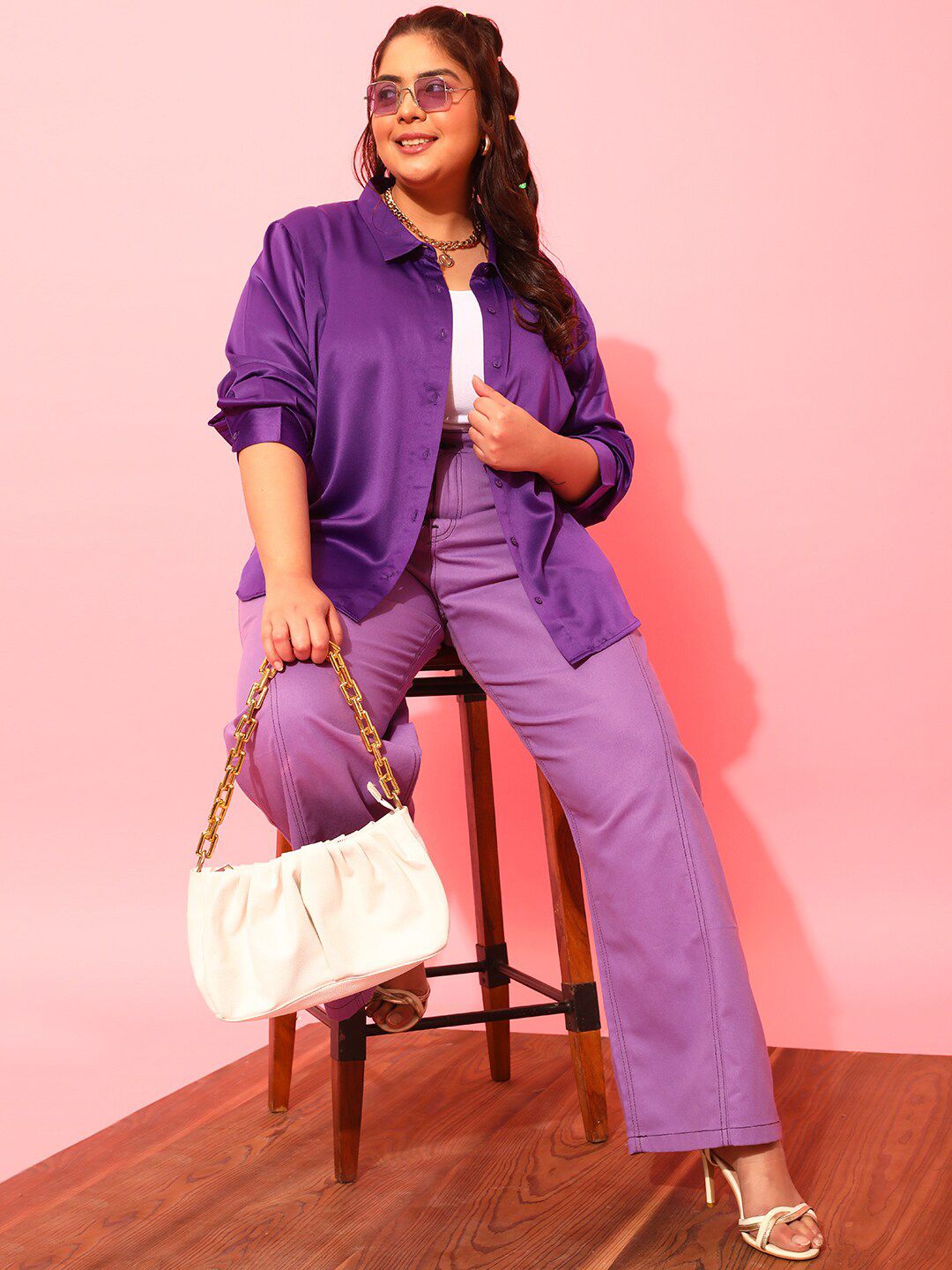 CURVY STREET Plus Size Peach Classic Satin Casual Shirt
