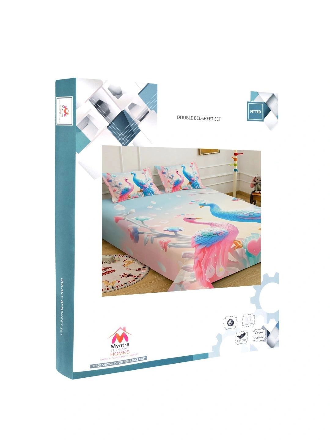 Myntra Elegant Homes Blue & Pink 400 TC King Bedsheet with 2 Pillow Covers