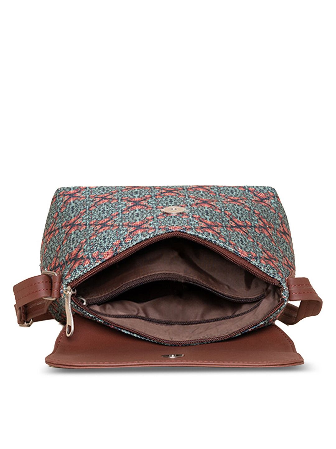 ZOUK Green Ethnic Motifs Printed Structured Sling Bag