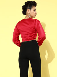 STREET 9 Women Red Solid Satin Top