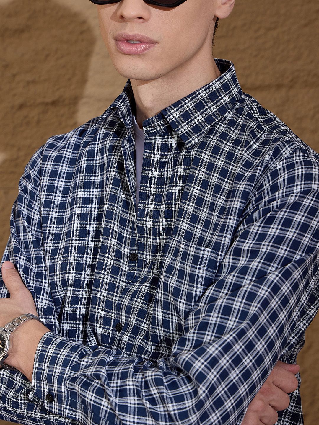 DENNISON Men's Tartan Checks Cotton Casual Shirt