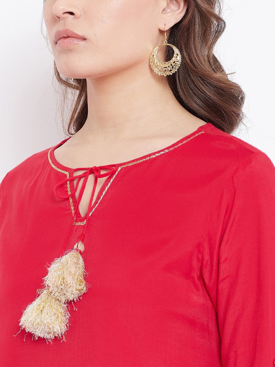 Global Desi Women Red Printed Straight Kurta