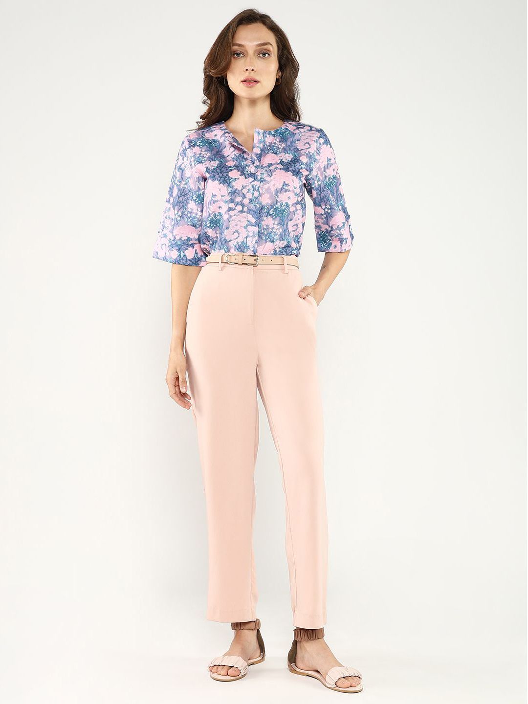 Rareism Cetakan Floral Flared Sleeve Styled Back Top