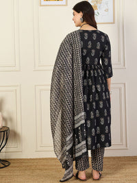 KALINI V-Neck Floral Printed Angrakha Anarkali Kurta with Trouser & Dupatta
