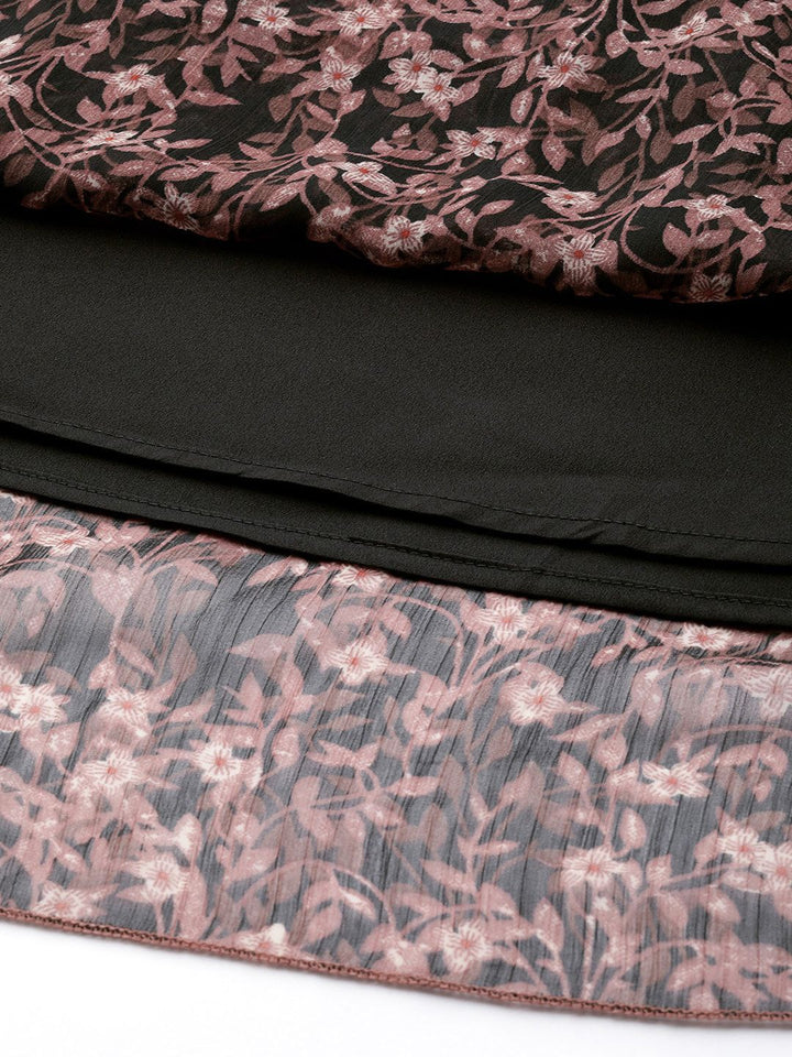 Antheaa Women Black & Mauve Floral Print Maxi Dress