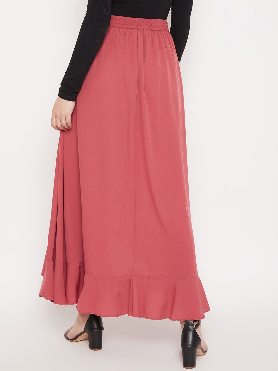 Berrylush Women Pink Solid Wrap Maxi Skirt With Pants