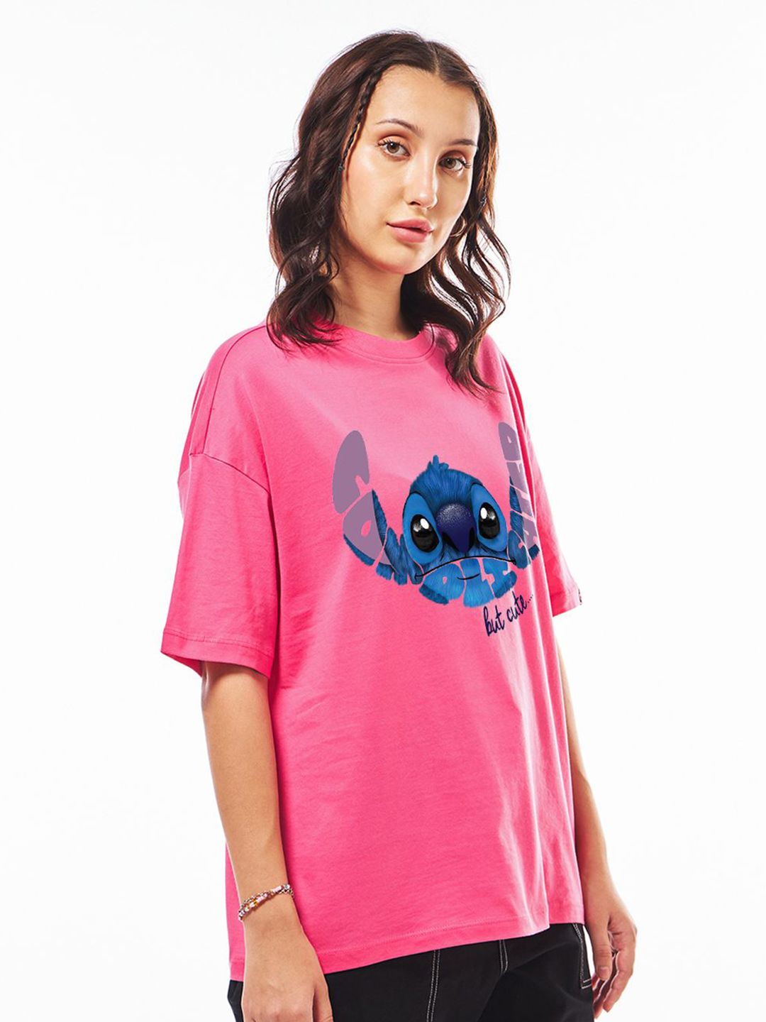 Bewakoof Women Graphic Printed Round Neck Cotton Oversized Disney T-shirt