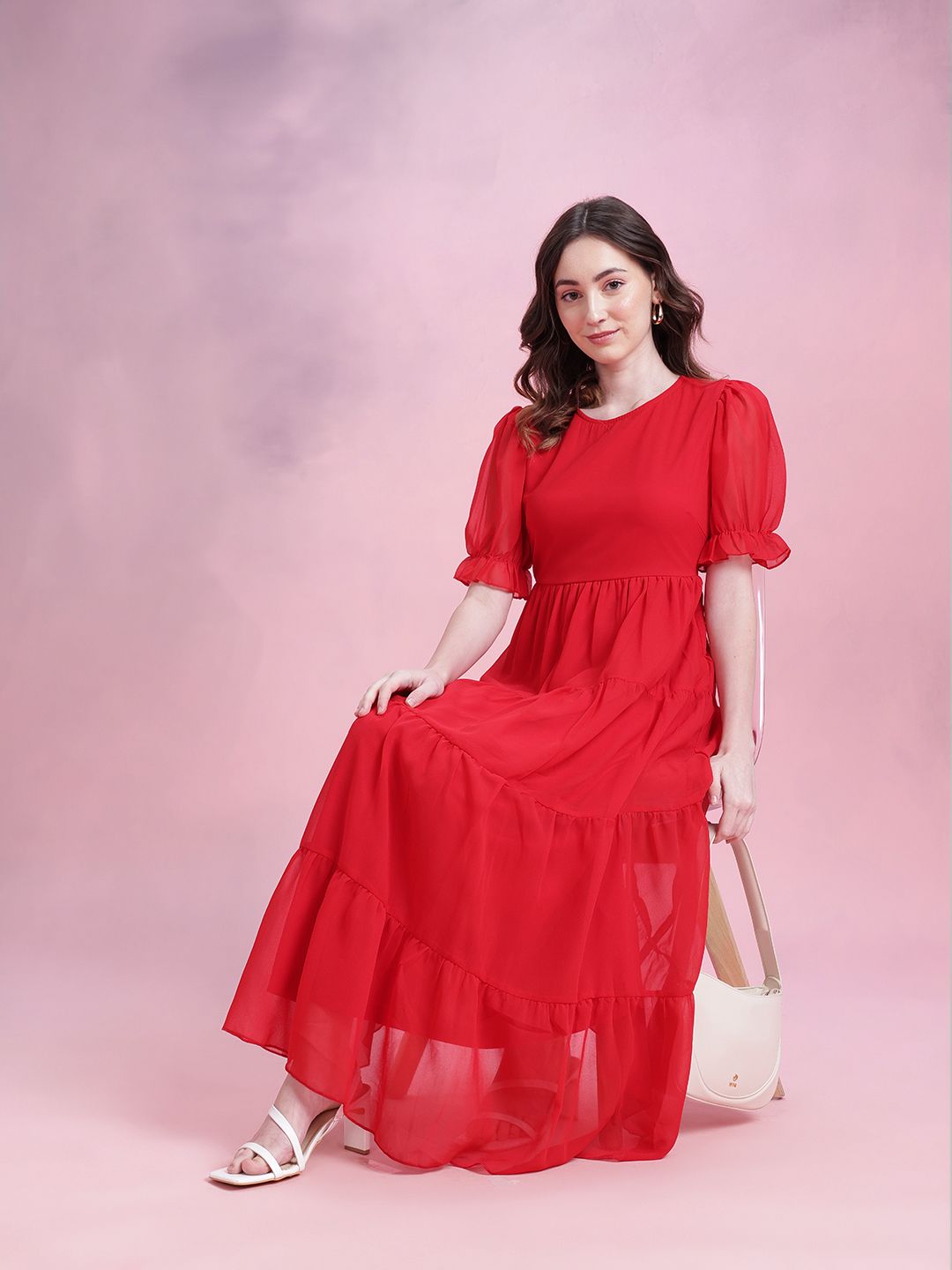 DressBerry Puff Sleeve Tiered Maxi Dress