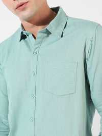 Campus Sutra Green Spread Collar Classic Fit Cotton Casual Shirt