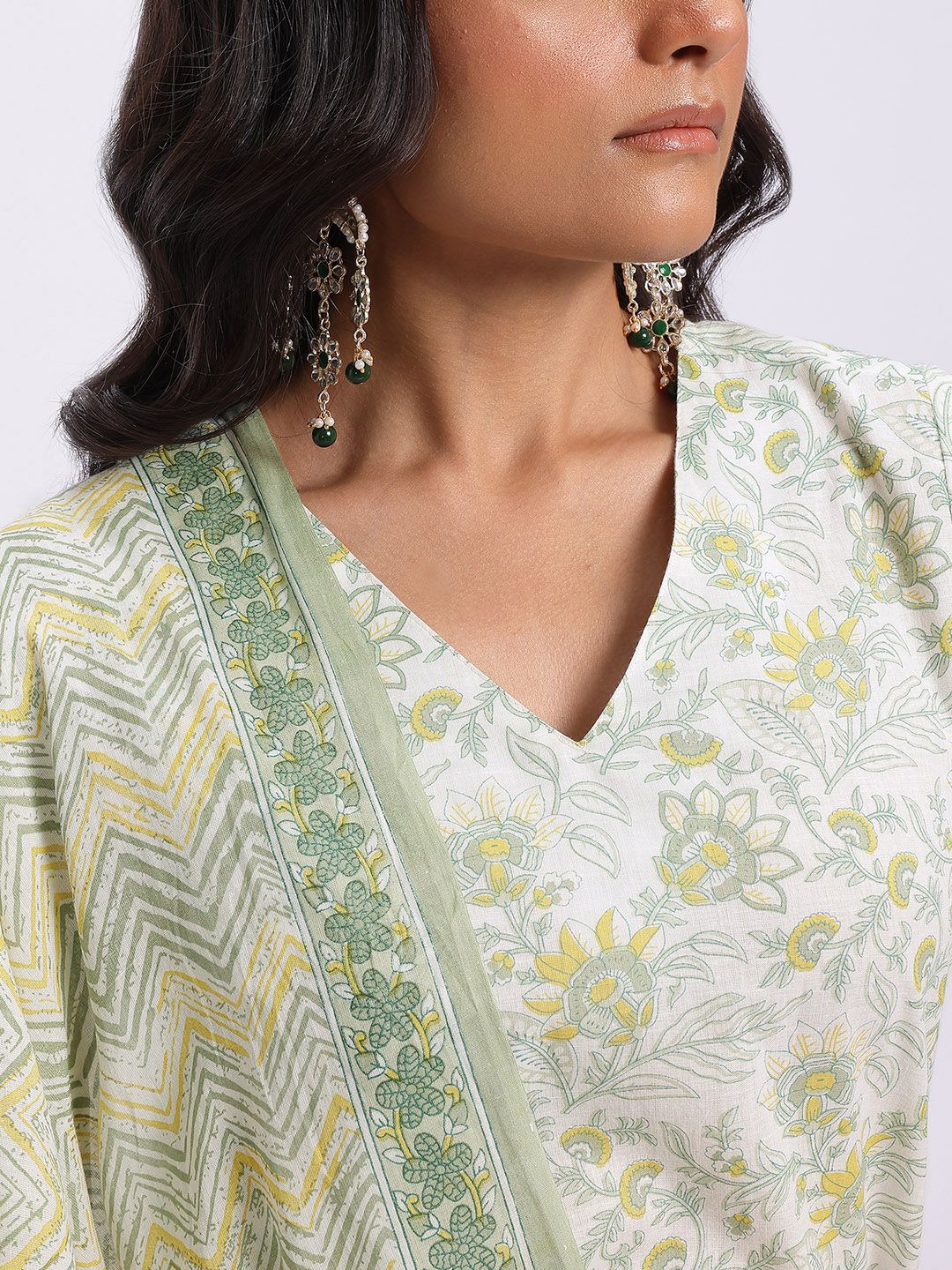 Anouk Floral Printed Cotton Kurta with Trousers & With Dupatta
