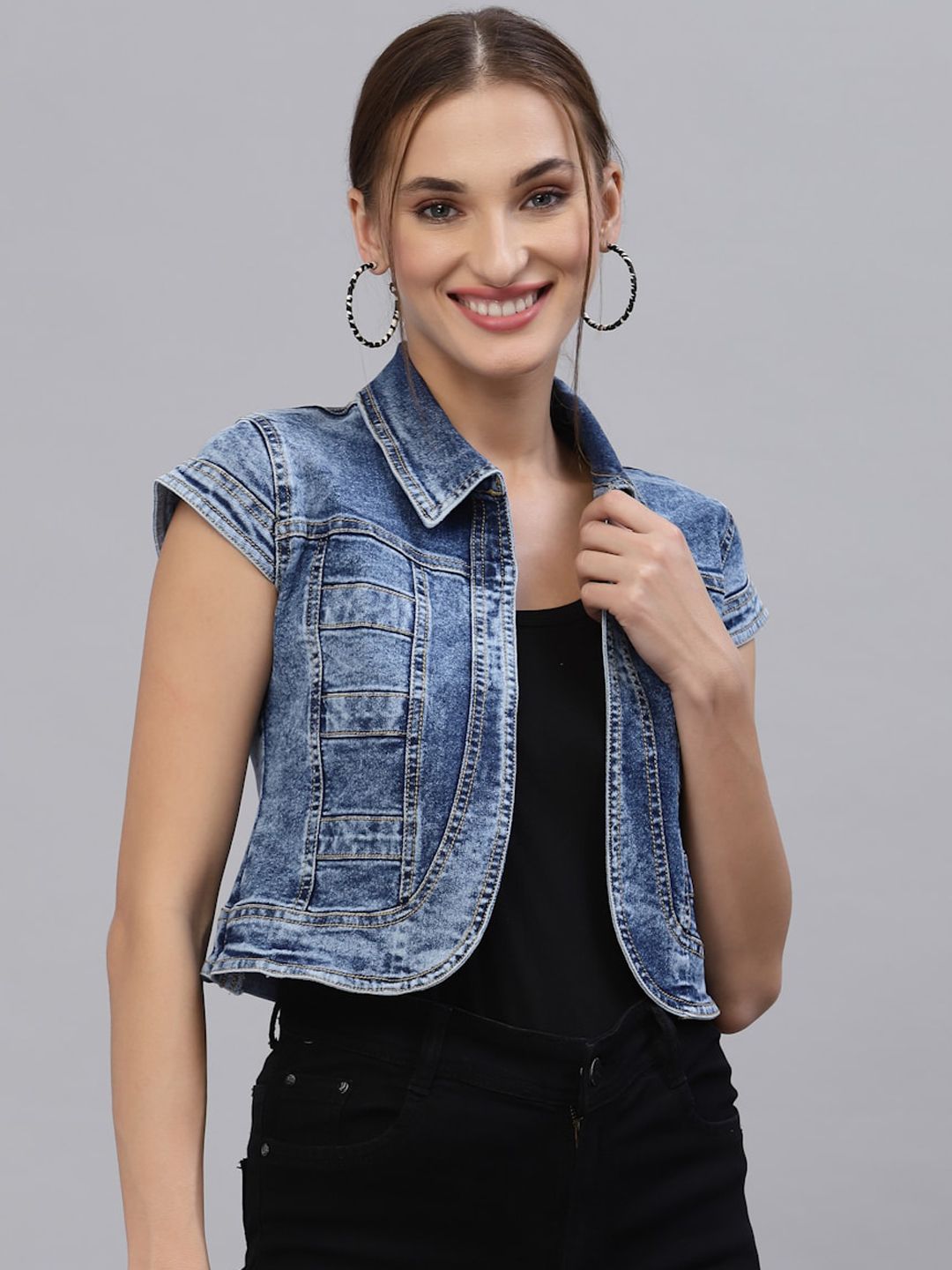 Style Quotient Women Washed Crop Denim Shrug