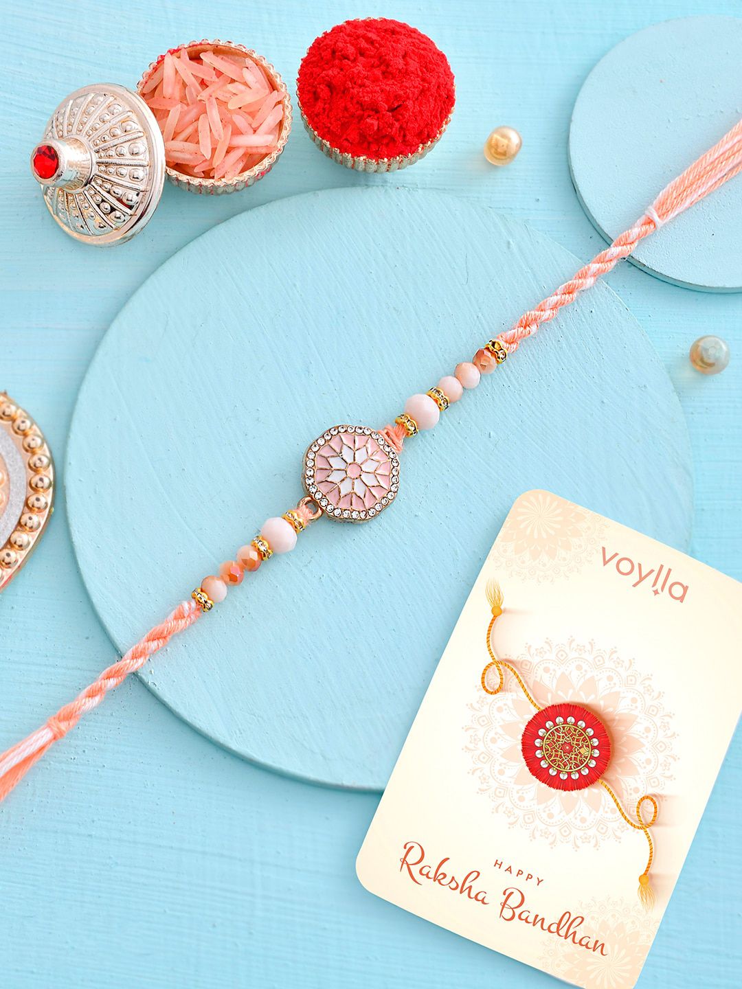 Voylla Men Thread Traditional Design Pearl Beaded Rakhi