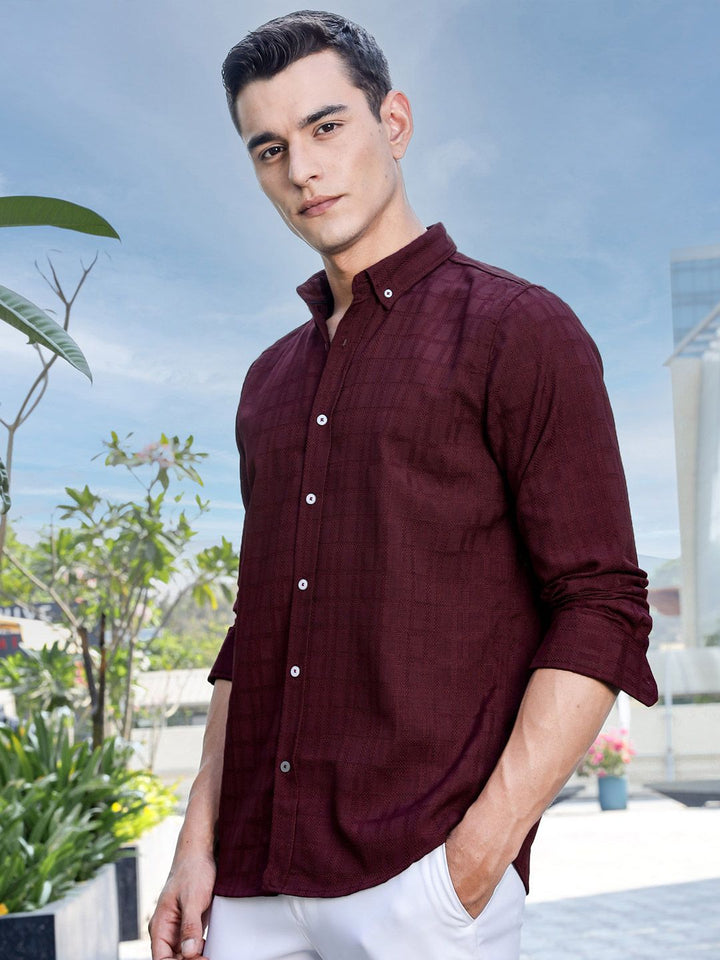 Thomas Scott Men Premium Regular Fit Button-Down Collar Textured Casual Shirt