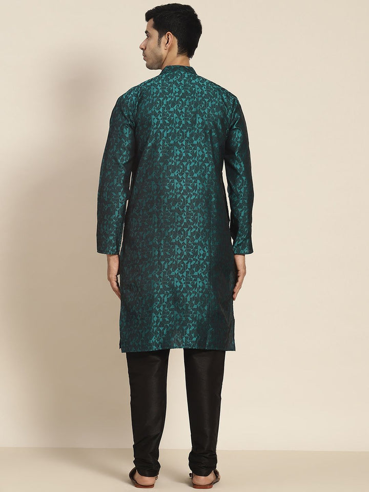 SOJANYA Men Teal Green & Black Jacquard Kurta