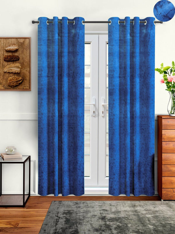 Cortina Navy Blue & Blue Set of 2 Printed Room Darkening Door Curtain