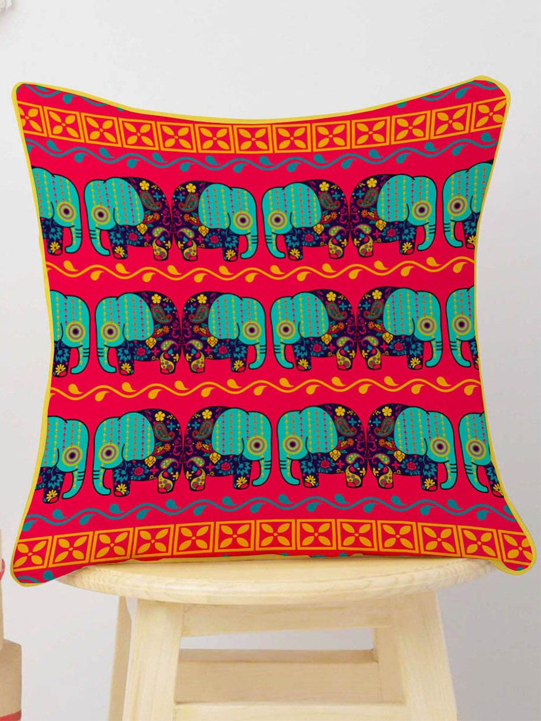 STITCHNEST Blue & Orange Set of 2 Ethnic Motifs Velvet Square Cushion Covers