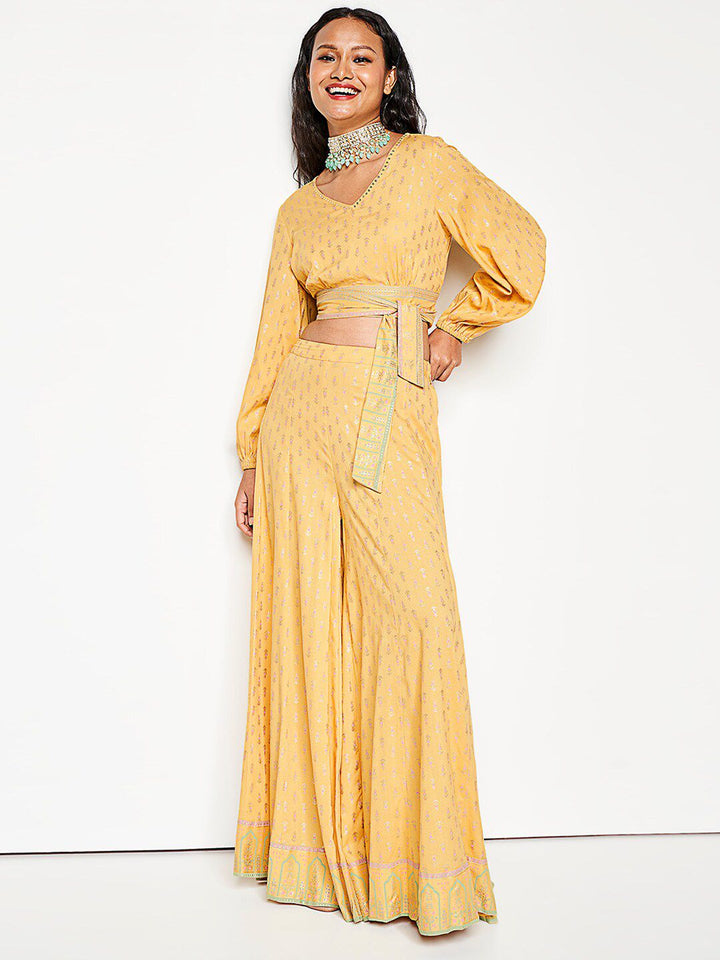 Global Desi V-Neck Top & Mid -Rise Palazzo Co-Ords