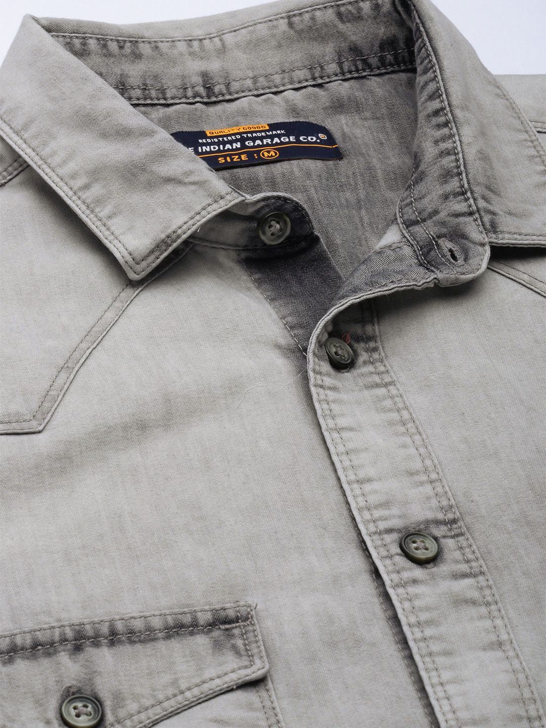 The Indian Garage Co Men Grey Slim Fit Faded Denim Casual Shirt