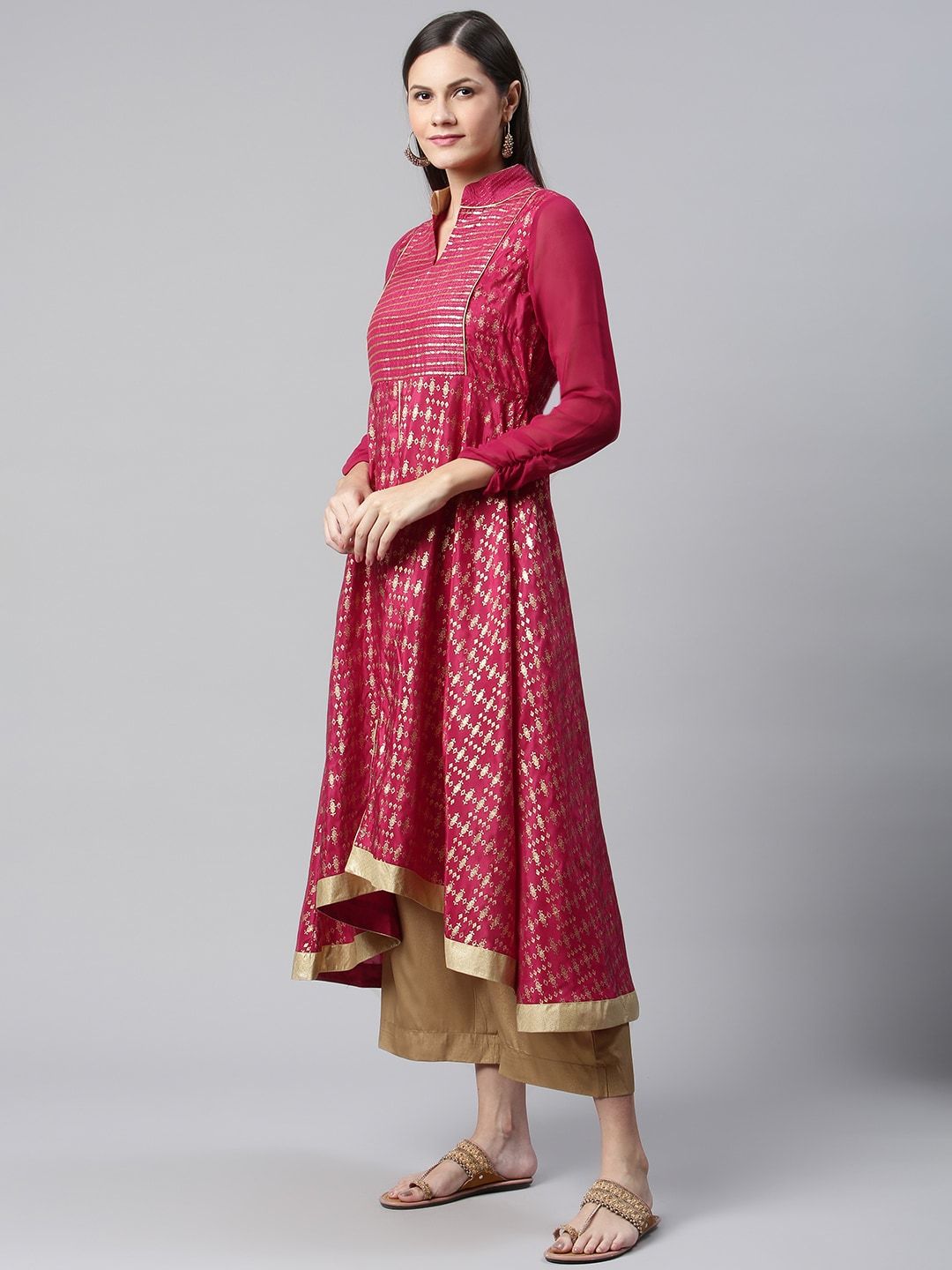 AURELIA Women Pink & Gold-Toned Ethnic Motifs Printed Kurta
